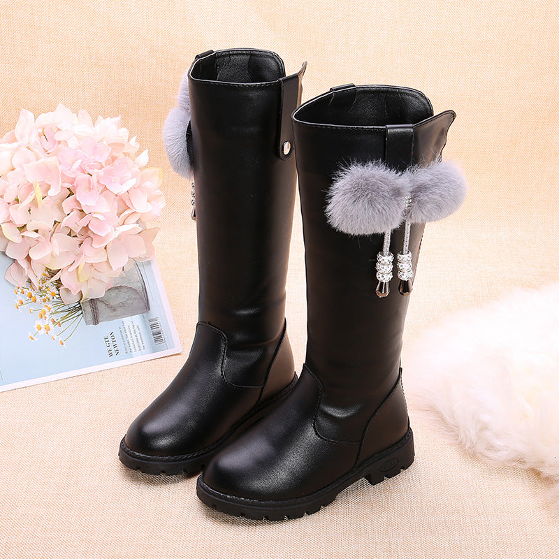 New Children's Velvet-lined High-top Boots