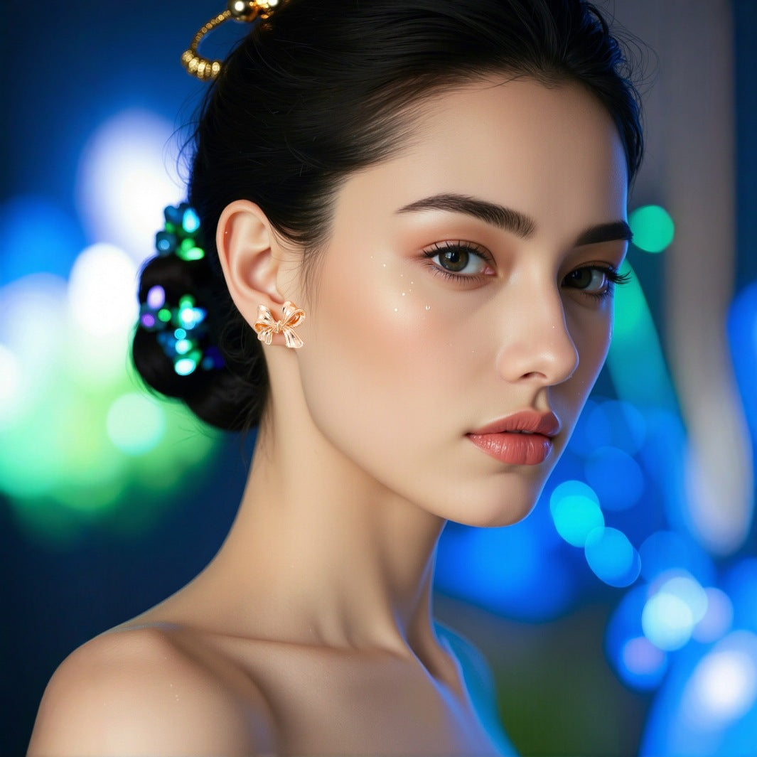Hot Selling Golden Bow And Earrings For Women