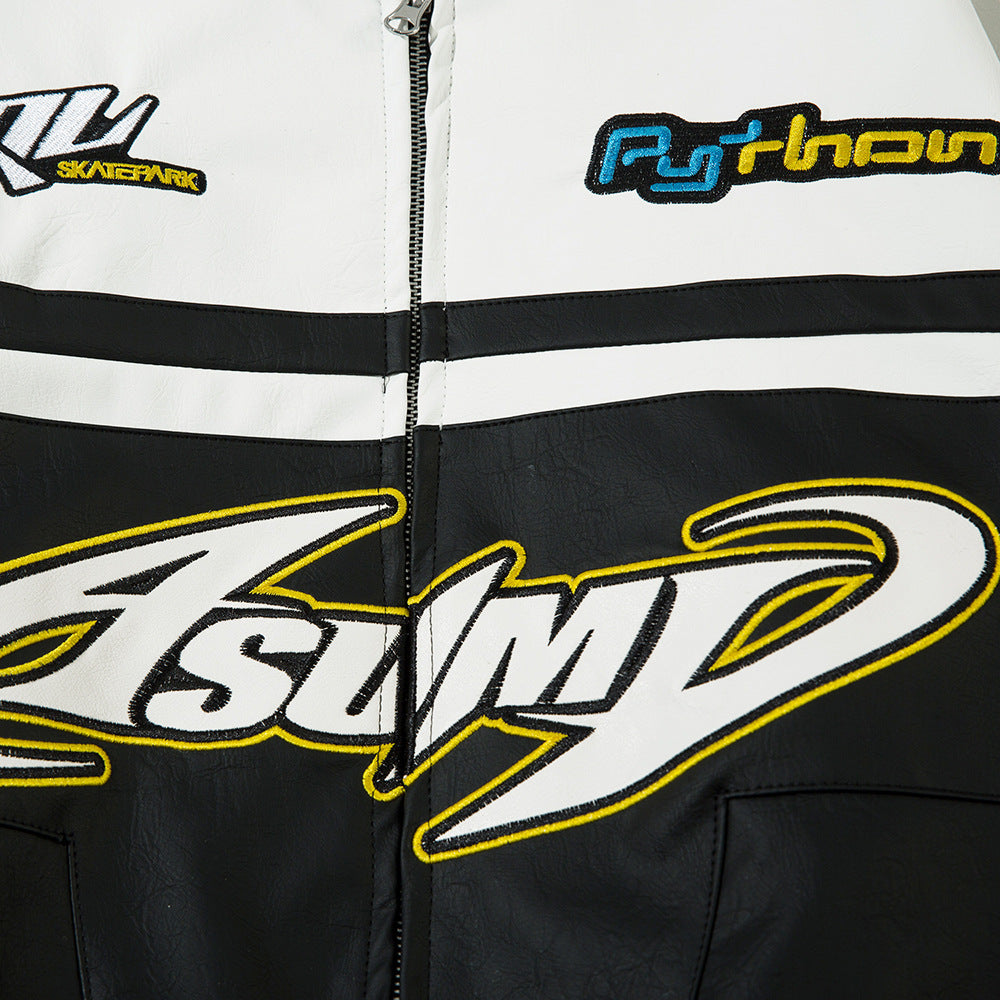 European And American-style Locomotive Racing Suit Leather Coat