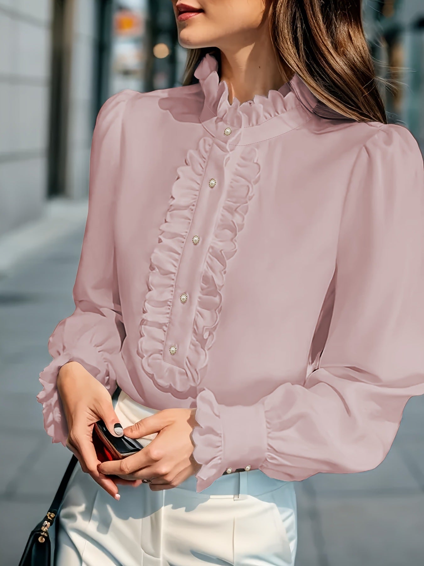 European And American Women's Clothing Shirt Ruffled All-match
