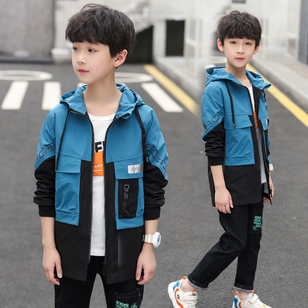 Hooded Middle And Large Children Long Windbreaker Kids Top