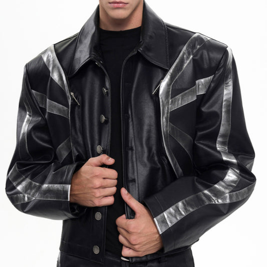 Black Dirty Short Leather Jacket Coat