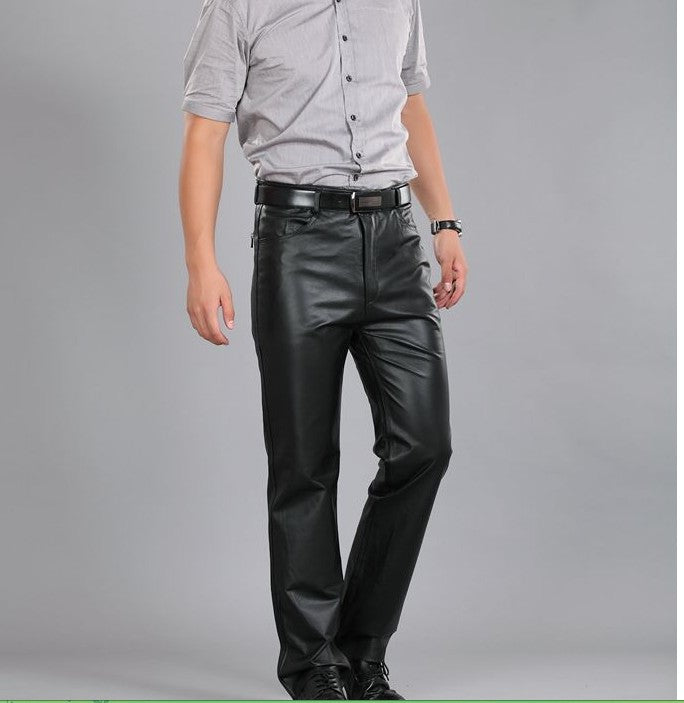 Men's Genuine Leather Straight Slim Fit Trousers Thickened And Warm