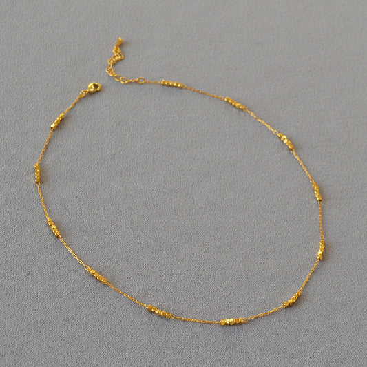 Niche Handcrafted Short And Delicate Necklace With Shiny Brass Gold Finish Perfect As A Collarbone Chain
