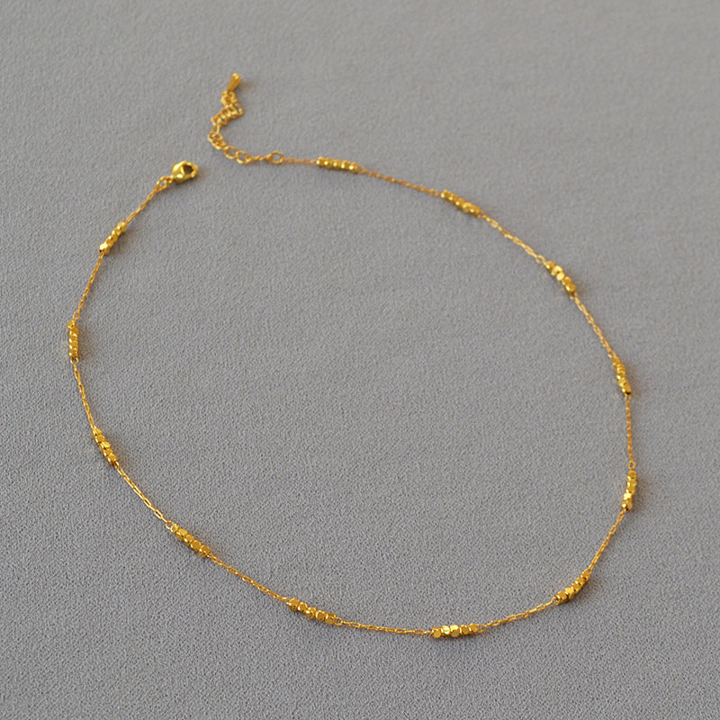 Niche Handcrafted Short And Delicate Necklace With Shiny Brass Gold Finish Perfect As A Collarbone Chain