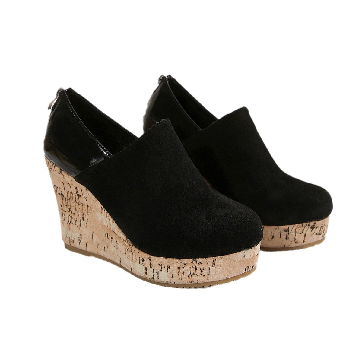 Women's Wedge Heels Spring 2025 New Arrival Suede And Leather Patchwork Design