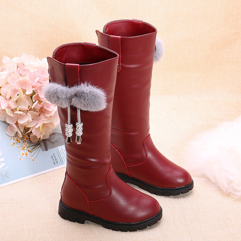 New Children's Velvet-lined High-top Boots