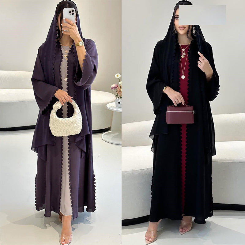 Fashion Dubai Turkey Elegant Cardigan With Scarf Two-piece Set