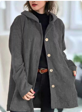 Women's Hooded Loose Corduroy Casual Jacket