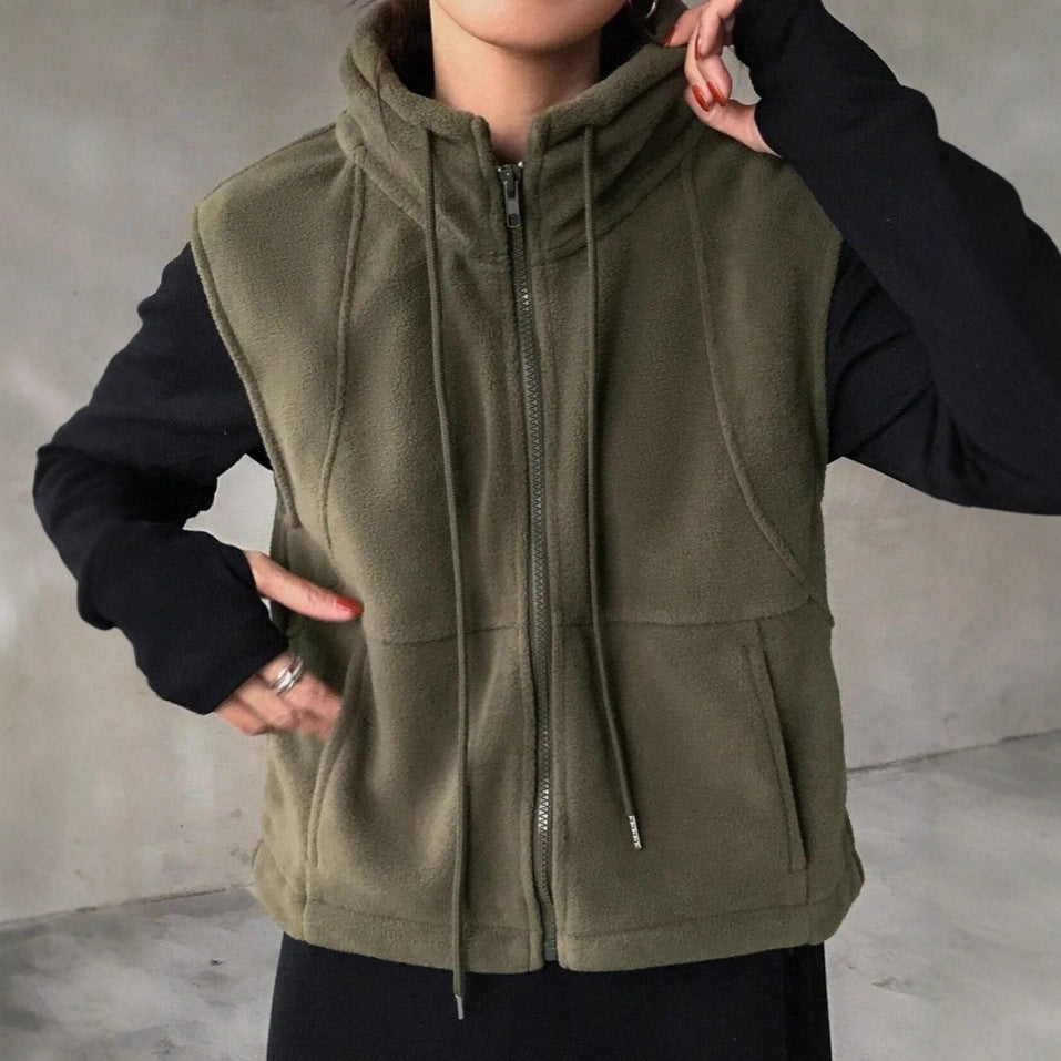 Loose Casual Vest Solid Color Zip Sleeveless Vest Jacket