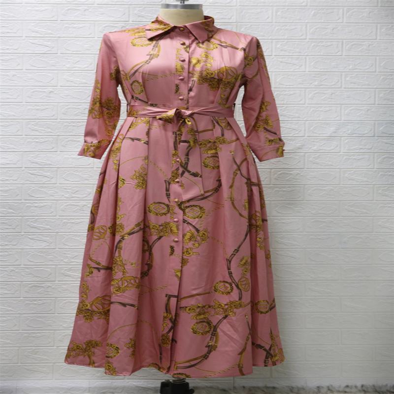 Dubai Long Dress Middle East Autumn Chain Print Swing Dress