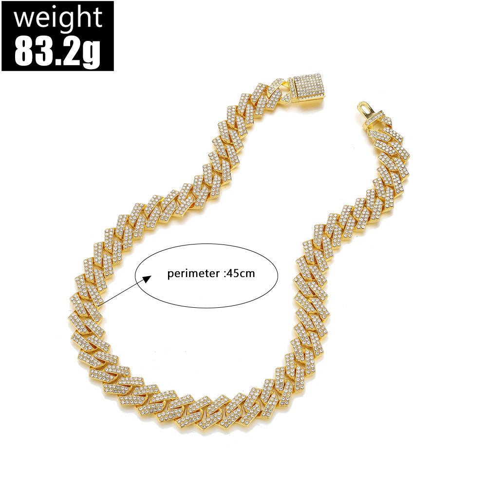 Bold Exaggerated Gold Full-diamond Titanium Steel Cuban Chain