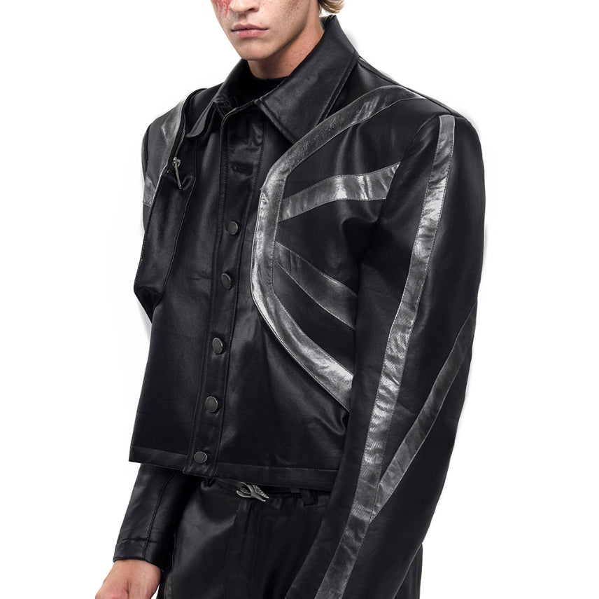 Black Dirty Short Leather Jacket Coat