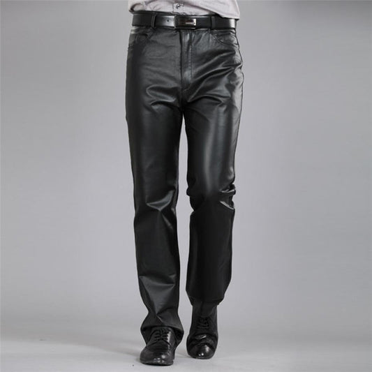 Men's Genuine Leather Straight Slim Fit Trousers Thickened And Warm