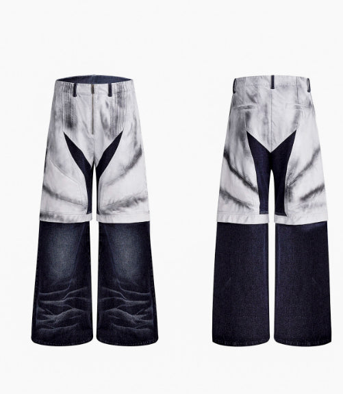 Short Leather Patchwork Denim Coat Men's Autumn Niche Boys Hand Painted Spray Dirty Jacket