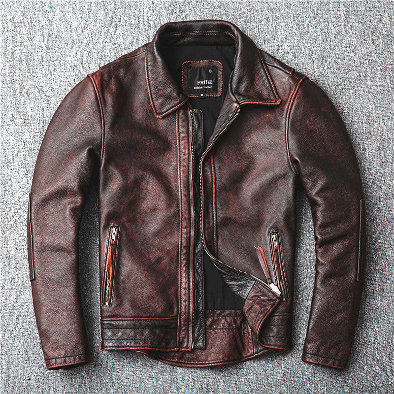 Retro Distressed First Layer Cowhide Leather Men's