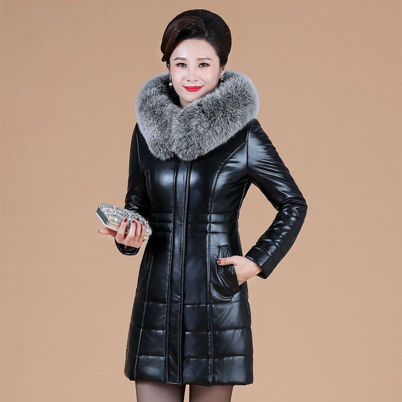 Middle-aged And Elderly Women's Thickened Genuine Leather Down Jacket