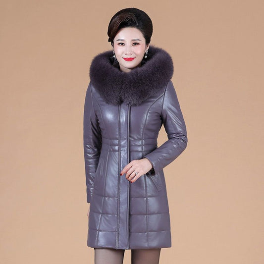 Middle-aged And Elderly Women's Thickened Genuine Leather Down Jacket