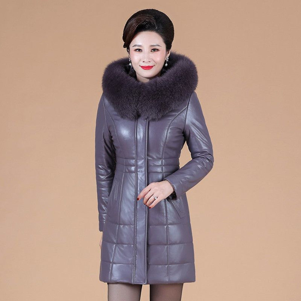 Middle-aged And Elderly Women's Thickened Genuine Leather Down Jacket