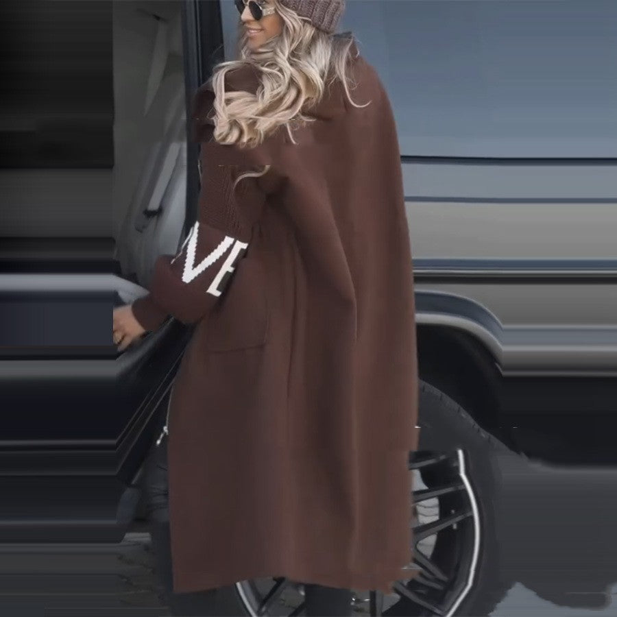 European And American Fashion Women's Wear Casual Hooded Long Splicing Coat