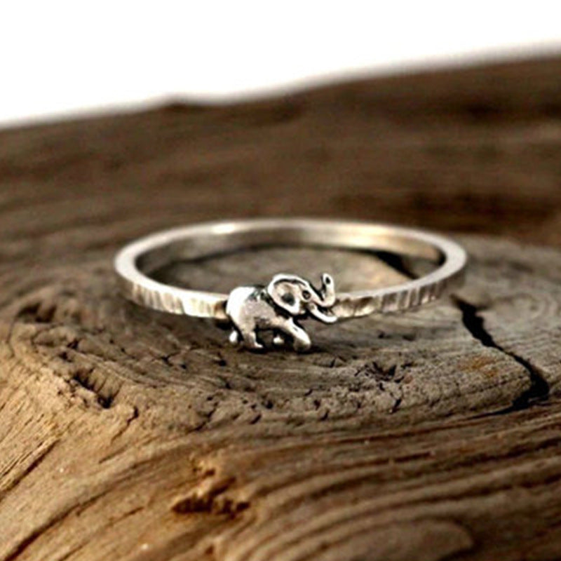 Womens Retro Thai Silver Elephant Statement Ring