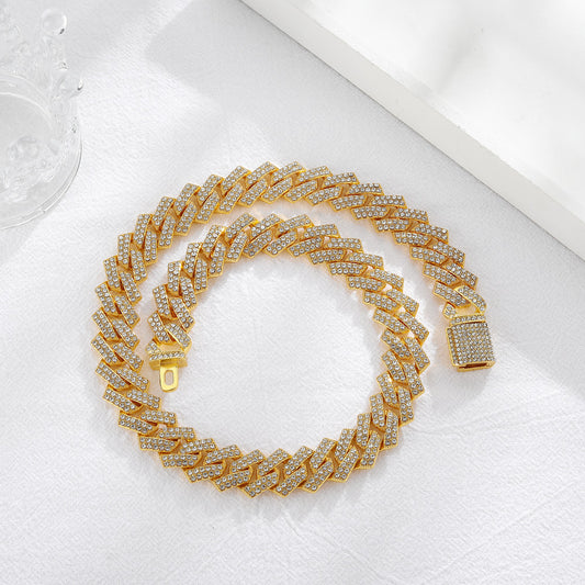 Bold Exaggerated Gold Full-diamond Titanium Steel Cuban Chain