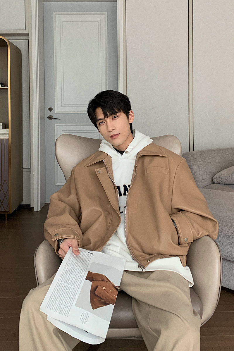 Handsome Short Trendy Casual PU Leather Winter Retro Jacket