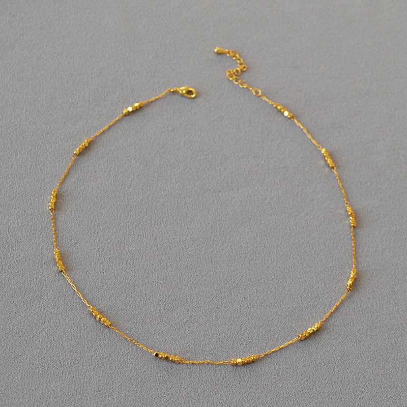Niche Handcrafted Short And Delicate Necklace With Shiny Brass Gold Finish Perfect As A Collarbone Chain