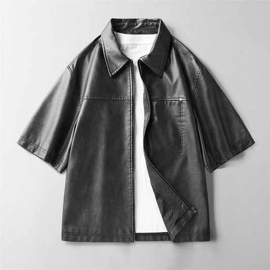 High Street Ins Style Leather Coat Short Sleeve Jacket