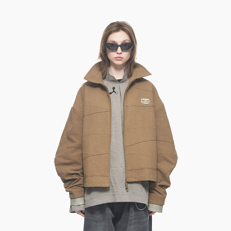 Confused Three-dimensional Line Groove Combined With Patchwork Leather Label Jacket