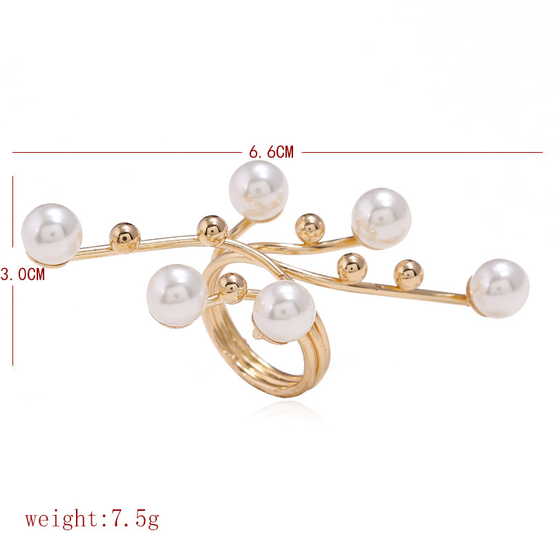 1PC Fashion Trendy Pearl Geometric Ring - Bold Unique Creative Gold Band Ring
