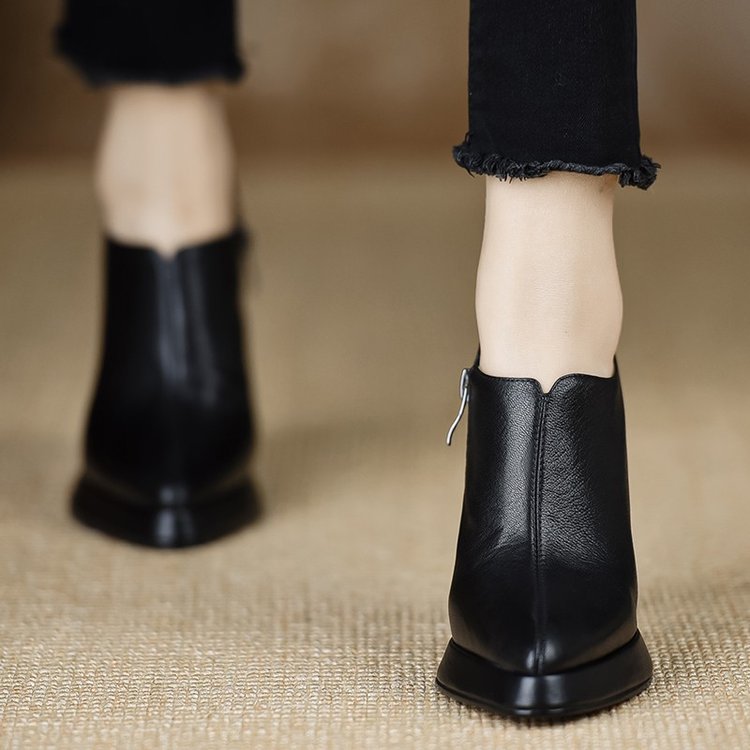 New Style Chunky-heeled Vintage Deep-toe Pumps With Zippers