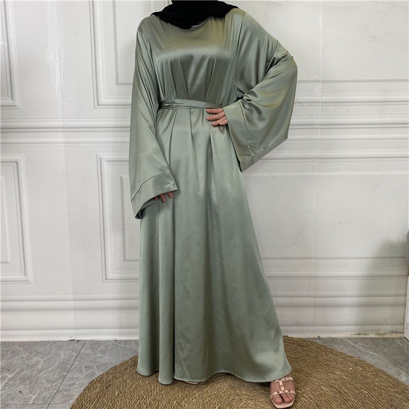 Middle East Dubai Hot Sale Lace Up Satin Muslim Dress