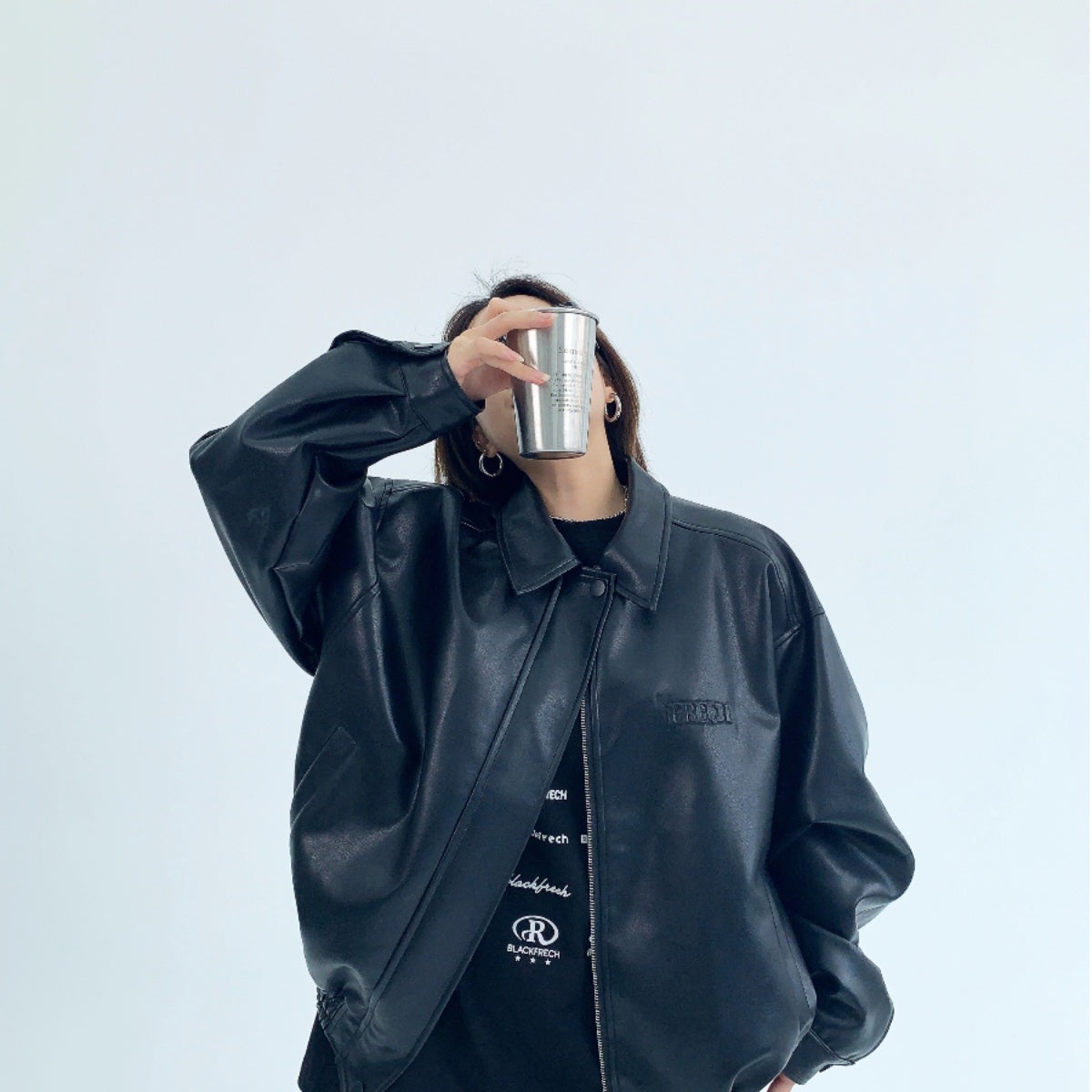 Troniche Steel Stamp PU Leather Motorcycle Jacket For Women