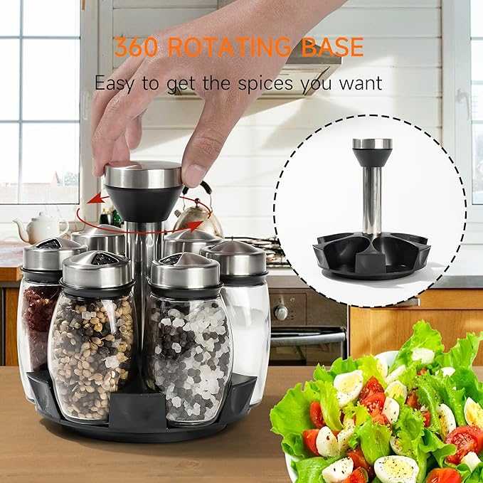 Rotating Spice Rack Organizer – 6 Pcs Glass Jars Set for Modern Kitchen