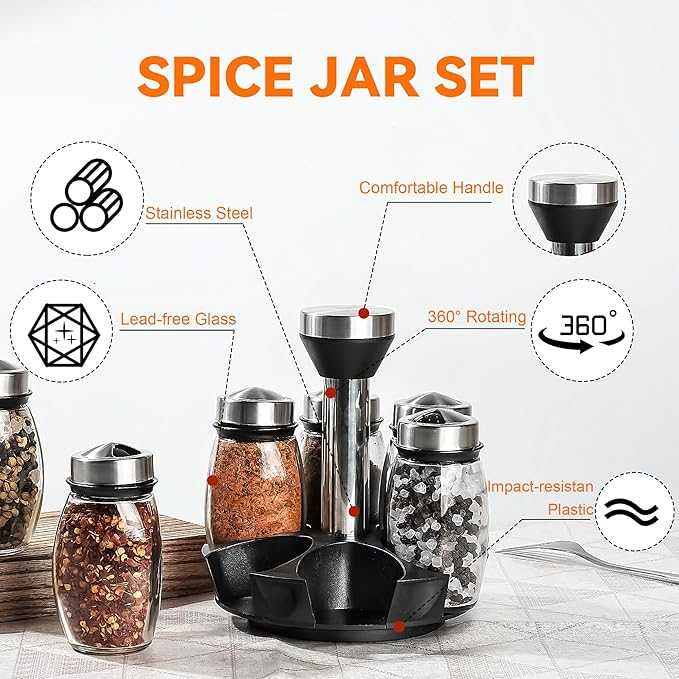 Rotating Spice Rack Organizer – 6 Pcs Glass Jars Set for Modern Kitchen