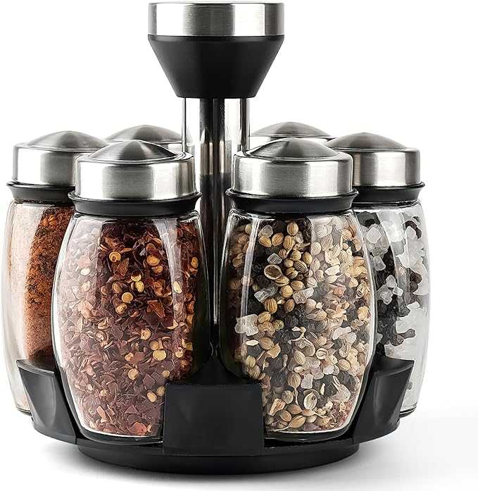 Rotating Spice Rack Organizer – 6 Pcs Glass Jars Set for Modern Kitchen