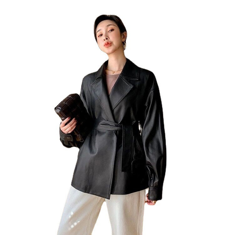 All-match Loose Belt Small Leather Jacket