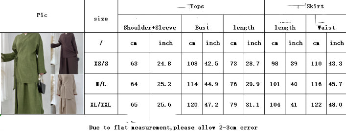 Solid Color Casual Lace Up Middle East Dubai Top And Skirt Suit