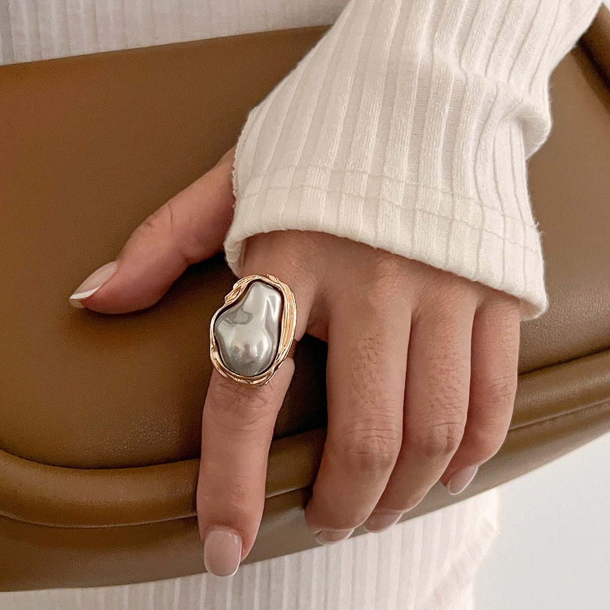 1PC Vacation Style Starfish & Seashell Ring - Irregular Pearl Ring, Minimalist & Elegant, INS-Inspired