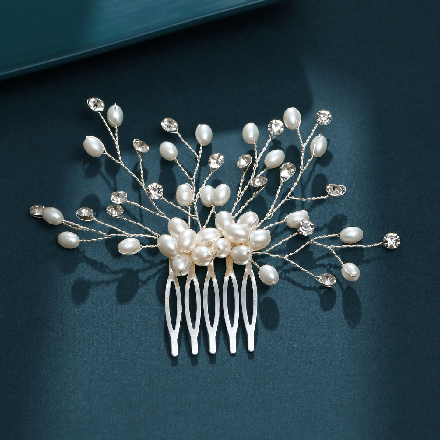 Elegant Floral Leaf Pearl And Rhinestone Hair Comb For Weddings