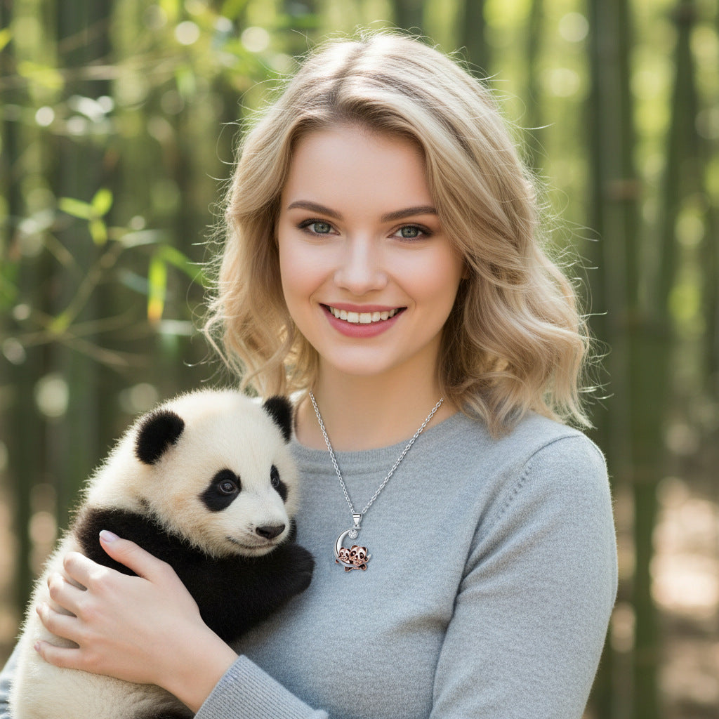 Cute Rose Gold Giant Panda Necklace