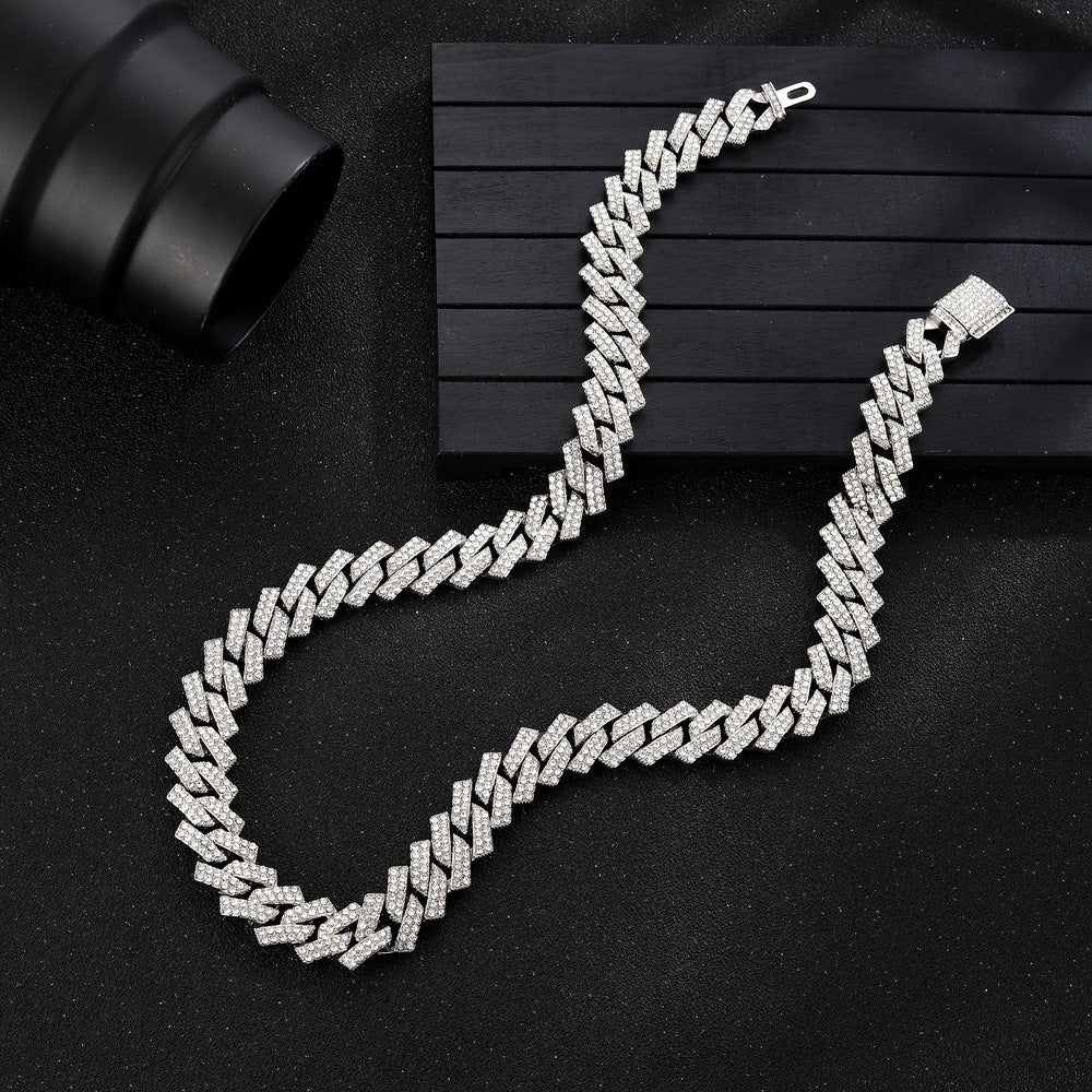 Bold Exaggerated Gold Full-diamond Titanium Steel Cuban Chain