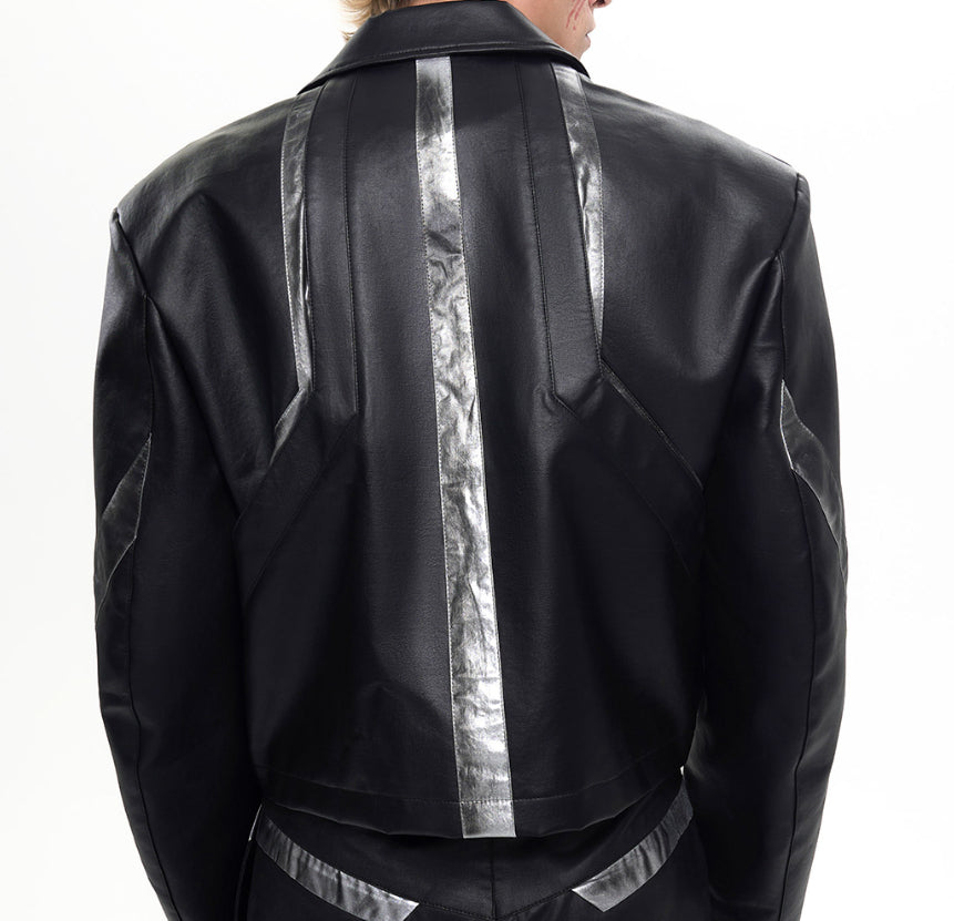 Black Dirty Short Leather Jacket Coat