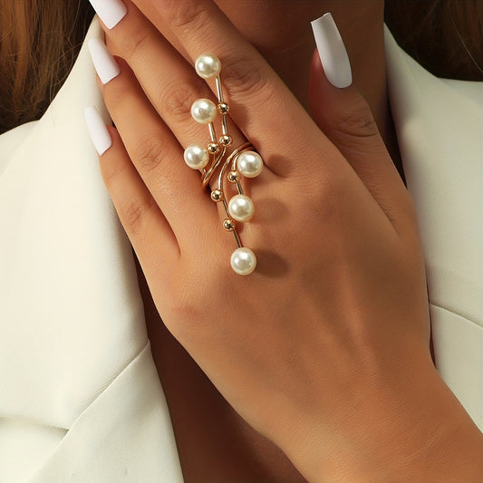 1PC Fashion Trendy Pearl Geometric Ring - Bold Unique Creative Gold Band Ring