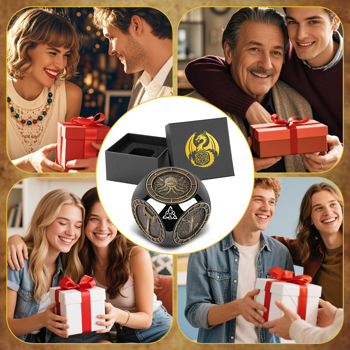 6-pack DND Dice Wheel Gift Box Set, Retro Wheel Metal Polyhedral Board Game Prop, Desktop Role Playing Decoration Collectibles Game Dice Accessories