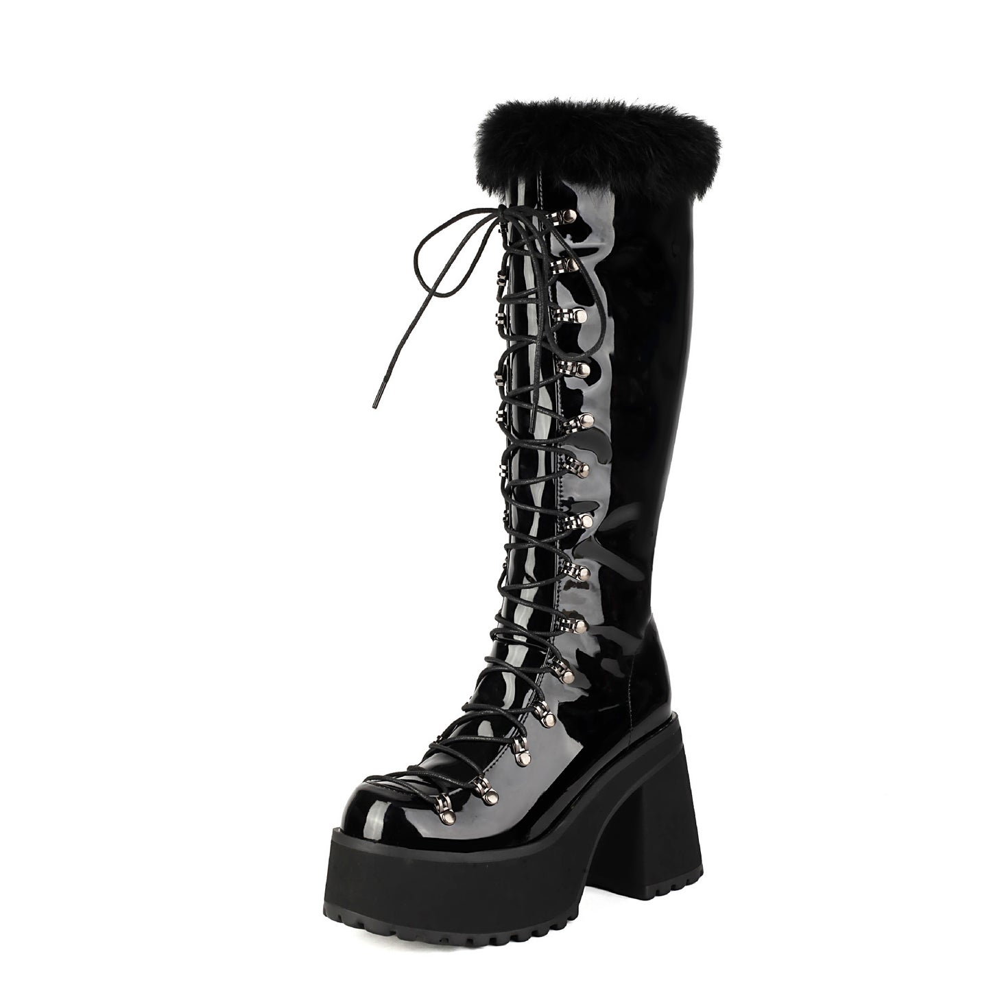 Women's British-style Casual Boots With A Fur Collar And Laces