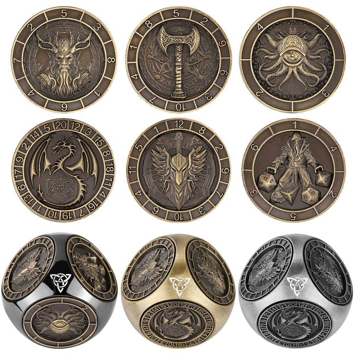 6-pack DND Dice Wheel Gift Box Set, Retro Wheel Metal Polyhedral Board Game Prop, Desktop Role Playing Decoration Collectibles Game Dice Accessories