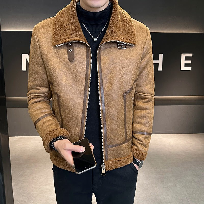 Winter Fur Integrated Lamb Fur Fleece-lined Thick Leather Coat Men