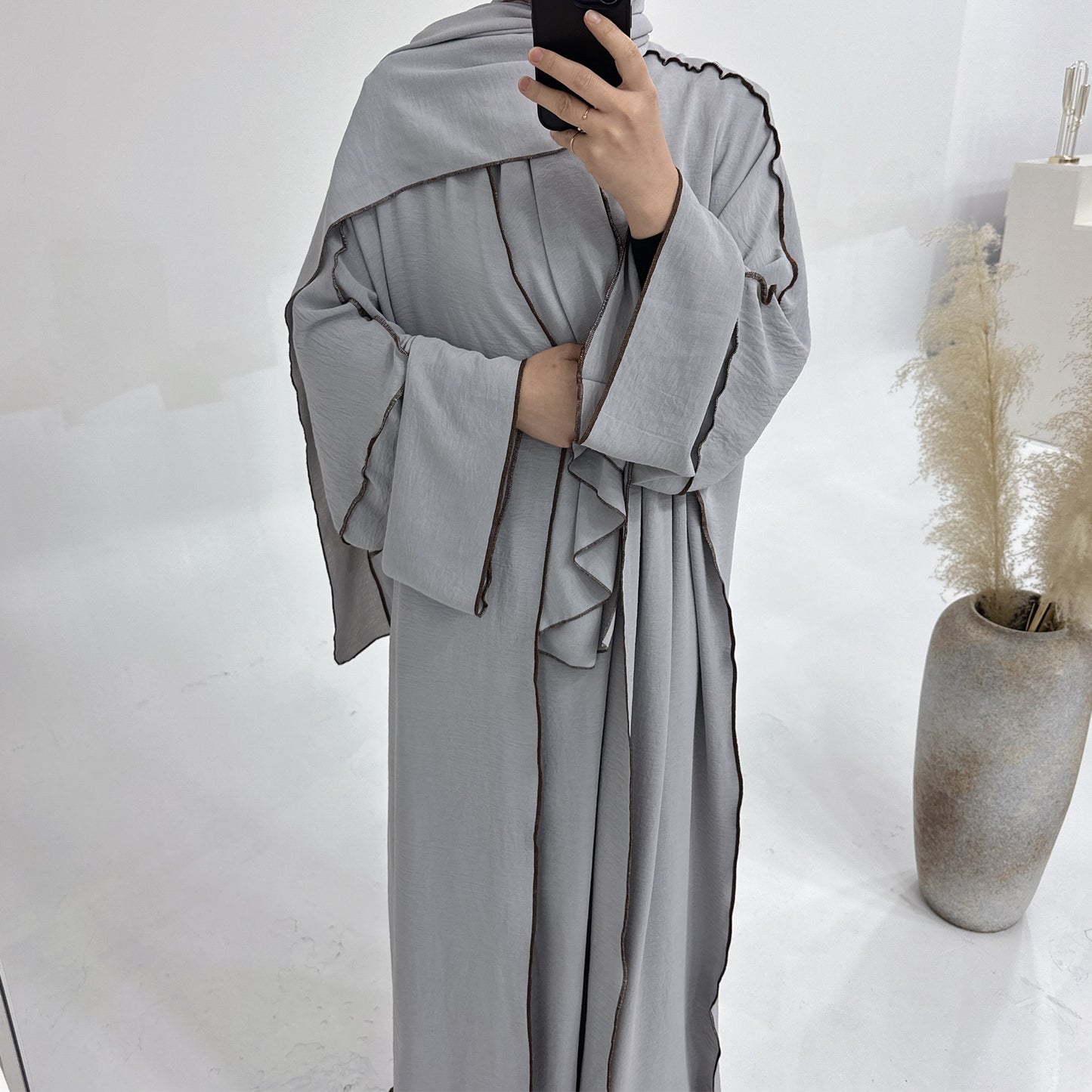Dubai Solid Color Hook Cardigan Gown